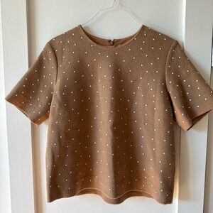 COS Wool Blend Short Sleeve Tan/White Polka Dot Blouse Shirt Size 42 10/12 Large